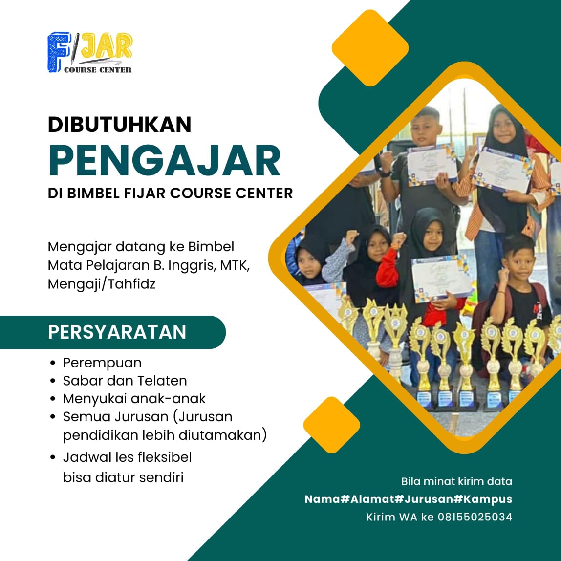 Dibutuhkan Pengajar di Bimbel Fijar Course Center