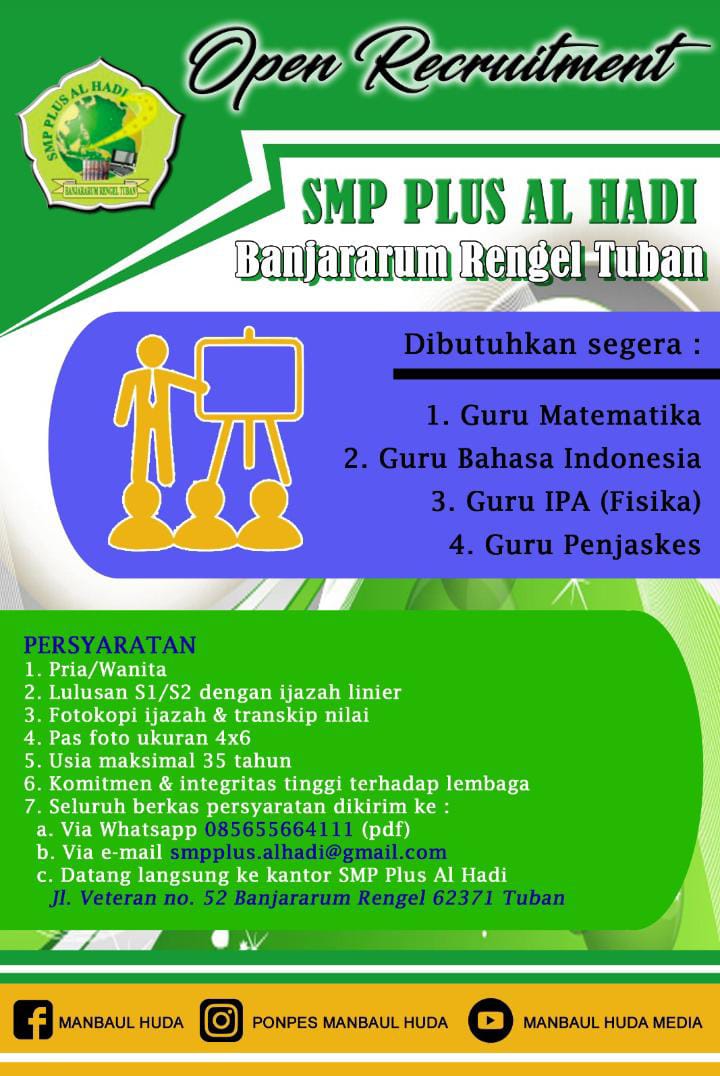 OPEN RECRUITMENT SMP PLUS AL HADI 
